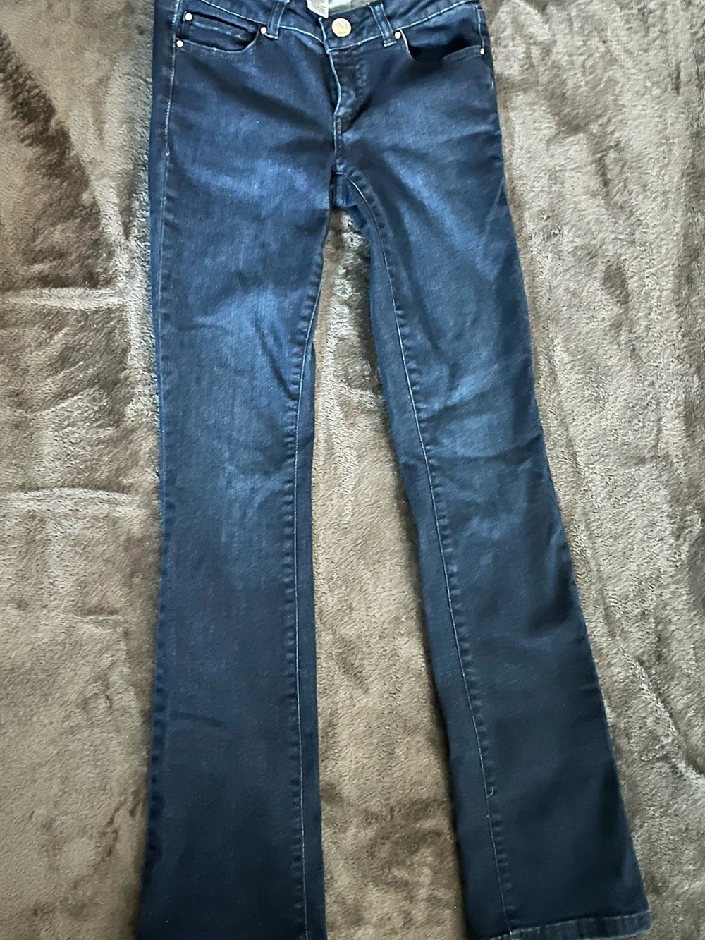Vintage Caché Embroidered Pocket Flare Jeans Sz 2 Y2K Mid Rise Dark Wash